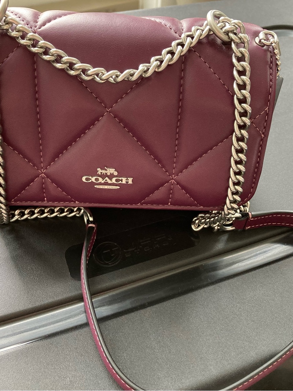 Coach Klare Quilted Leather Crossbody Bag in Wine with Silver Chain